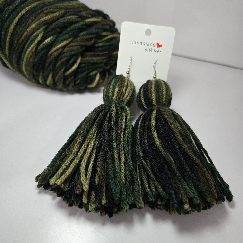 Camouflage Yarn Tassel Earrings